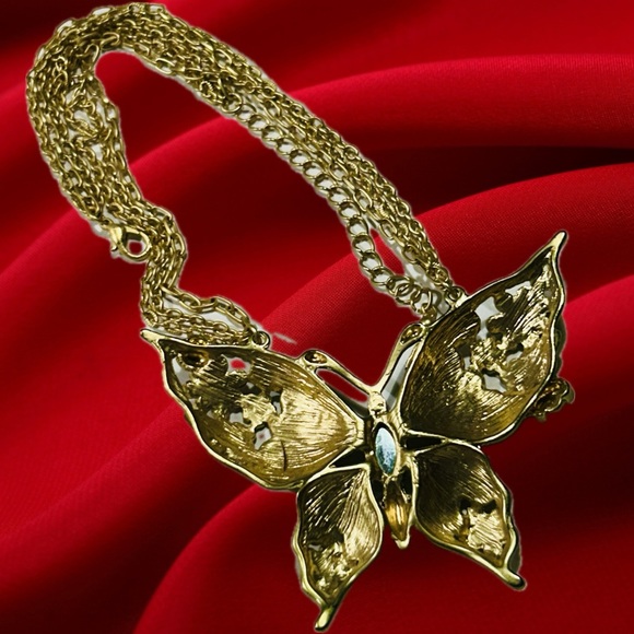 Butterfly Enamel Statement Necklace Large Pendant - Picture 3 of 10